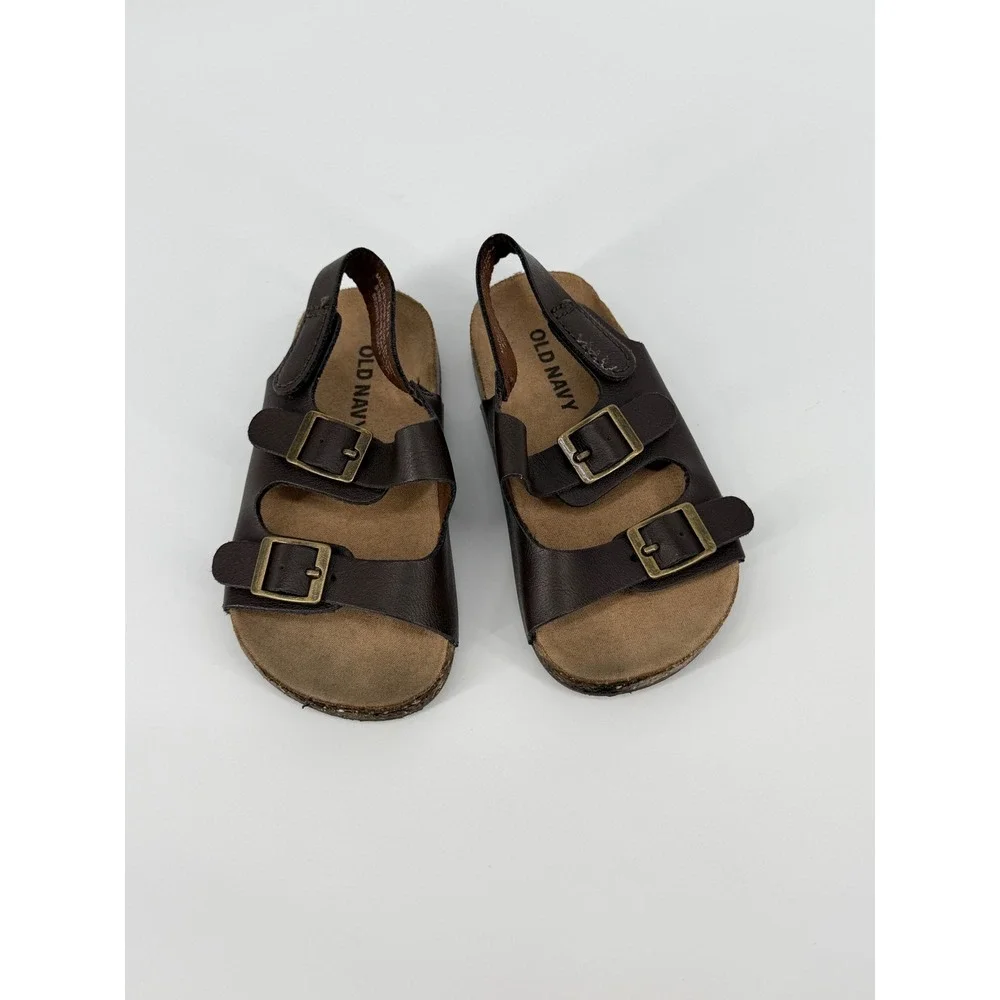 Old Navy Toddler Dark Brown Faux Leather Cork Sandals Size 5 18-24M S/689110